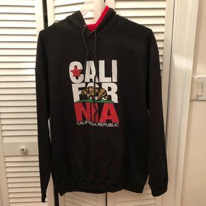 California Republic Bear Flag black Pullover Fleece Hoodie Sweater, 2XL
